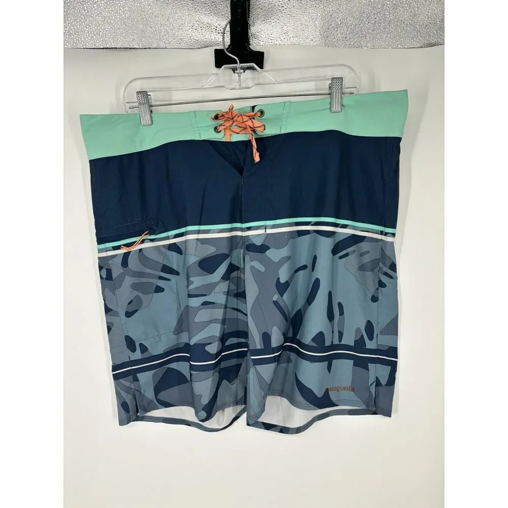 Patagonia Stretch Planing Board Shorts Zip Pocket Drawstring Camo 9